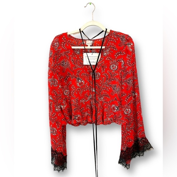 CINQ A SEPT | Women's Jemma Printed Silk Top W/Choker Detail | Size Medium - Picture 4 of 9